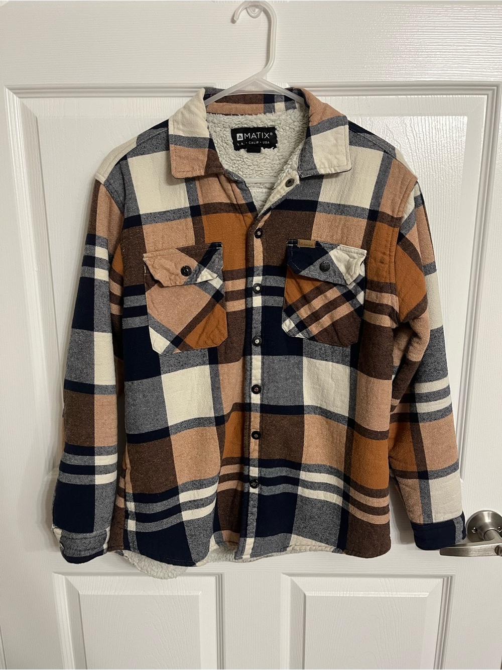 Fall Cottagecore Vintage Matix Plaid Sherpa-Lined Flannel Jacket